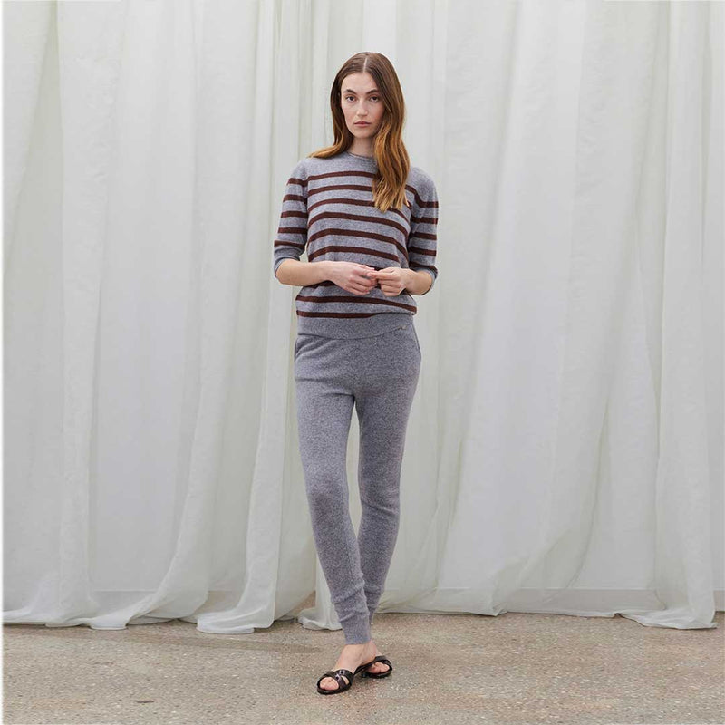 BETA STUDIOS Bianca Striped Lady Sleeve cashmere strik - grå/brun