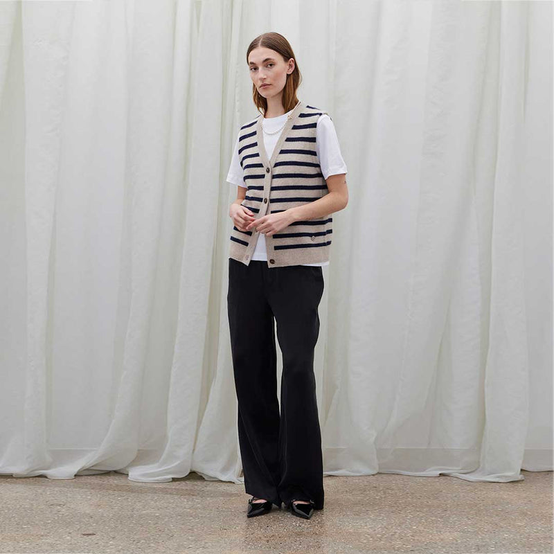 BETA STUDIOS Jessica striped cashmere vest - sand/navy