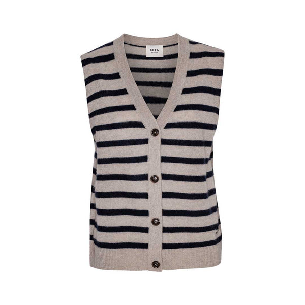 BETA STUDIOS Jessica striped cashmere vest - sand/navy