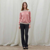 BETA STUDIOS Bibi striped O-neck strik - sand/pink