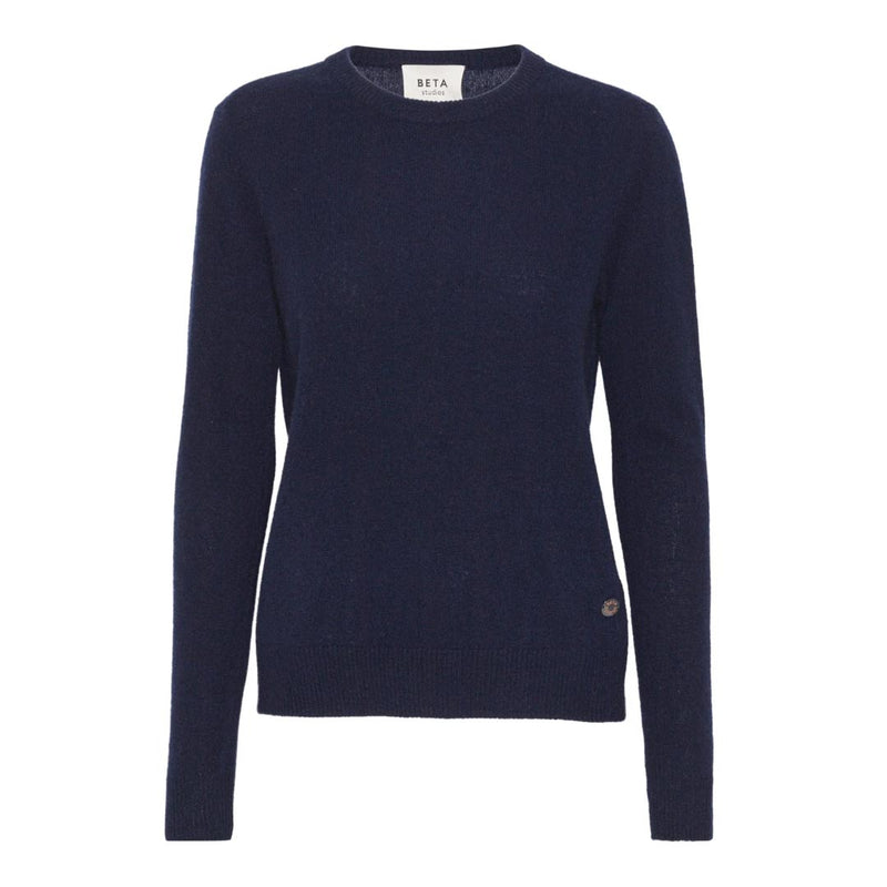 BETA STUDIOS O-Neck Basic Cashmere Strik Bluse - Navy