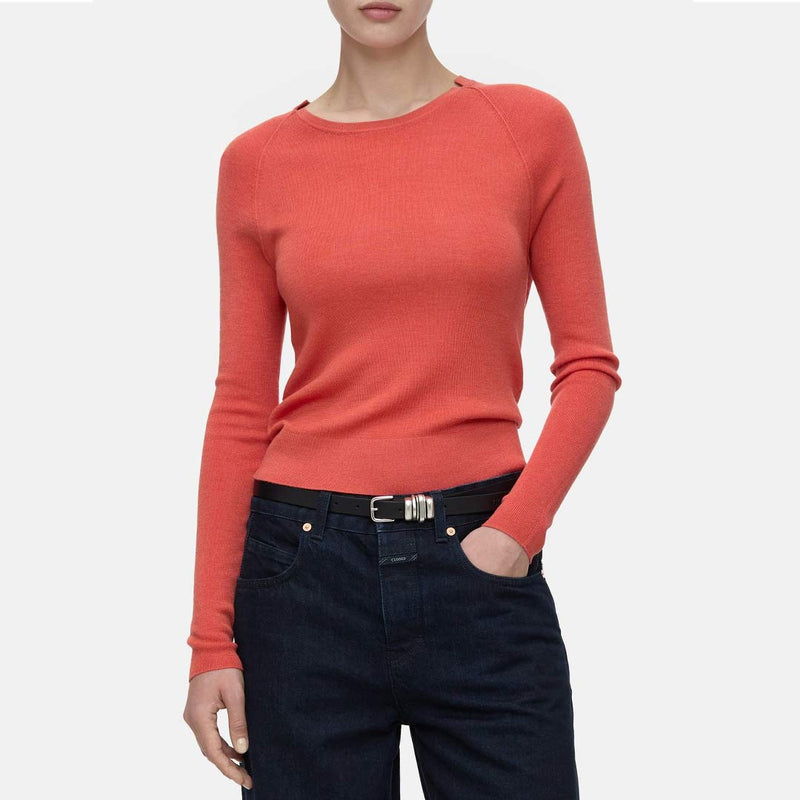 CLOSED slim crew neck strik bluse - aperol rød