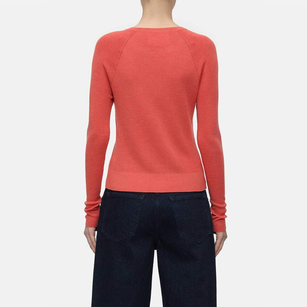 CLOSED slim crew neck strik bluse - aperol rød