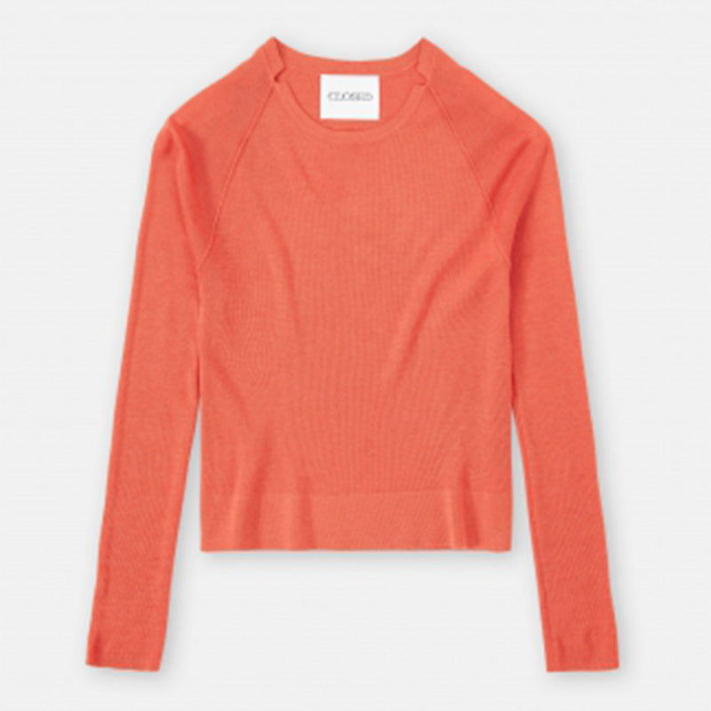 CLOSED slim crew neck strik bluse - aperol rød