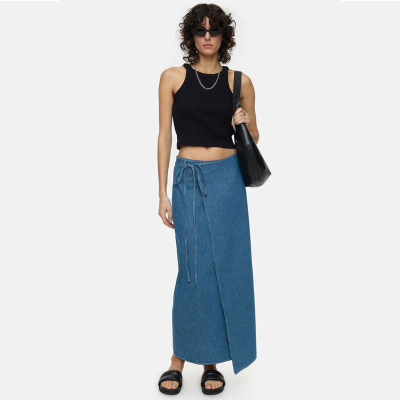 CLOSED Denim wrap nederdel - mid blue