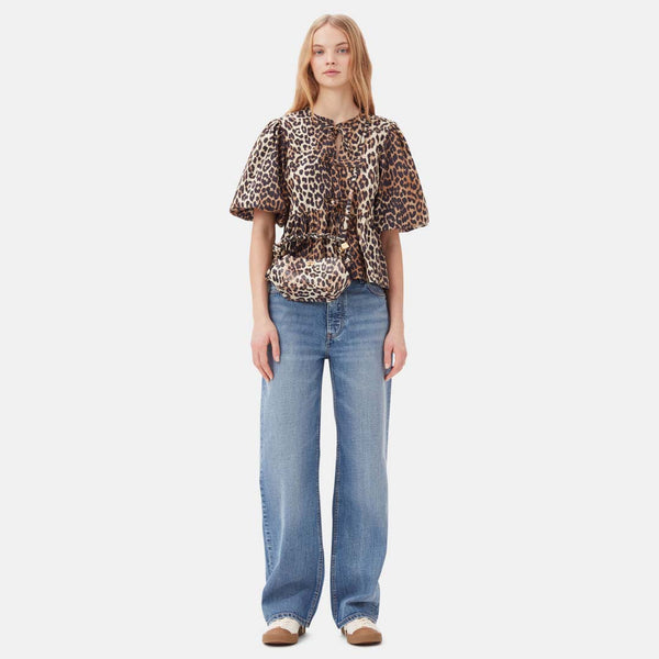 GANNI F9116 Printed Cotton Poplin Peplum Blouse - leopard