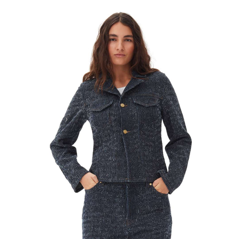 GANNI J1545 Fluffy Denim Fitted Blazer jakke - rinse