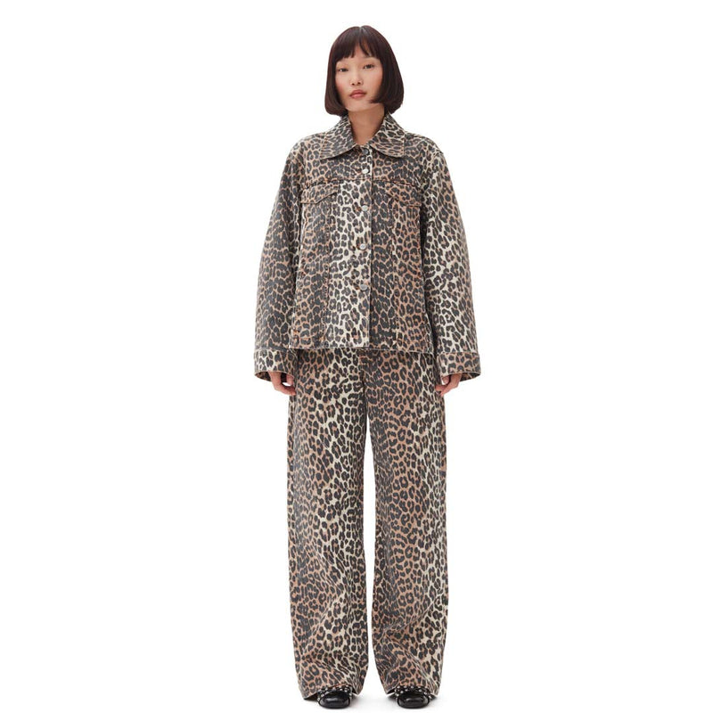 GANNI J1581 Print denim jakke - leopard