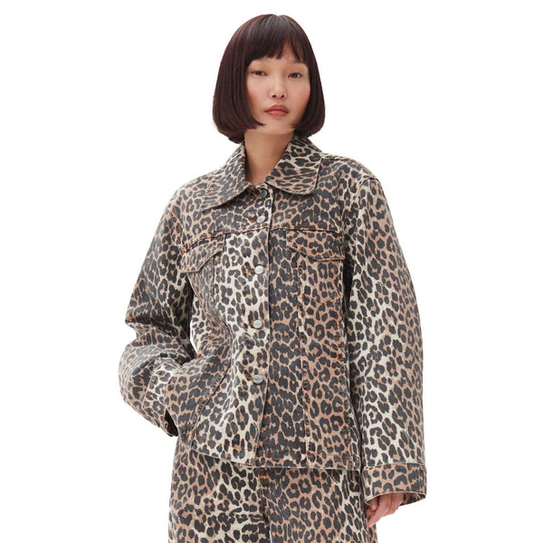 GANNI J1581 Print denim jakke - leopard