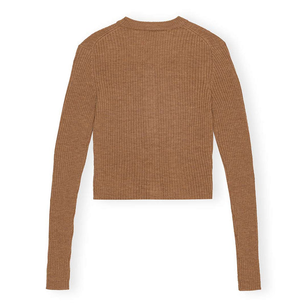 GANNI K2206 Mini Ribbed Merino Cardigan - safari