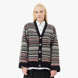 GANNI K2357 Soft Wool Stripe Boxy Cardigan - Phantom