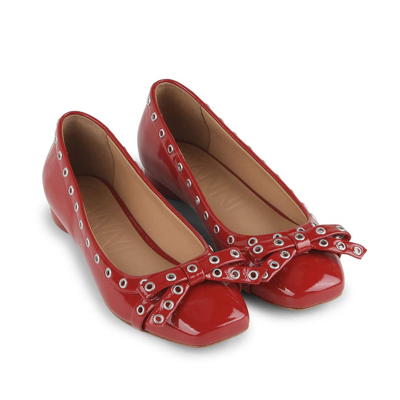 GANNI S2757 Eyelets Bow Naplack ballerina sko - rød