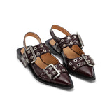 GANNI S2818 Wide Welt Buckle ballerina sko - burgundy