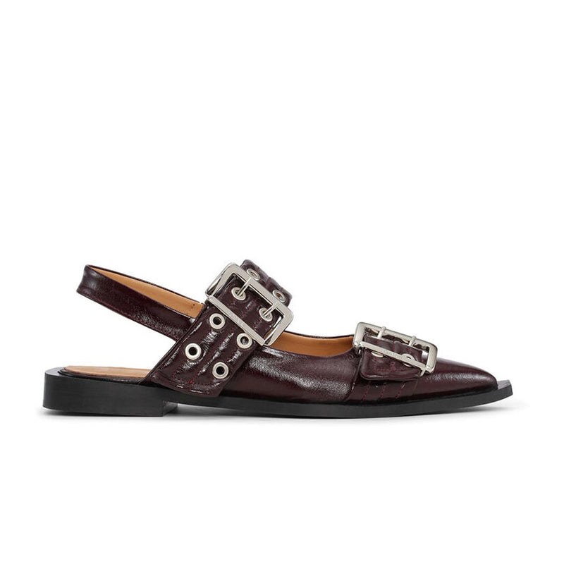 GANNI S2818 Wide Welt Buckle ballerina sko - burgundy