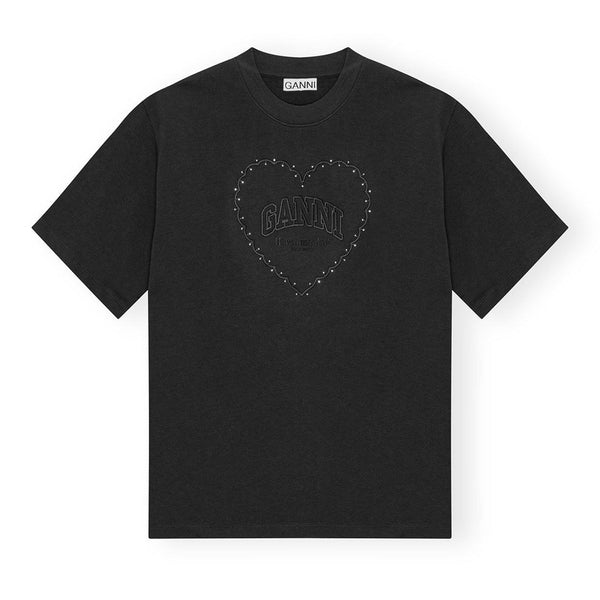 GANNI T4057 heavy cotton t-shirt heart - phantom sort