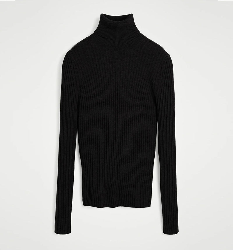 HERSKIND Bob merino uld rullekrave bluse - sort *