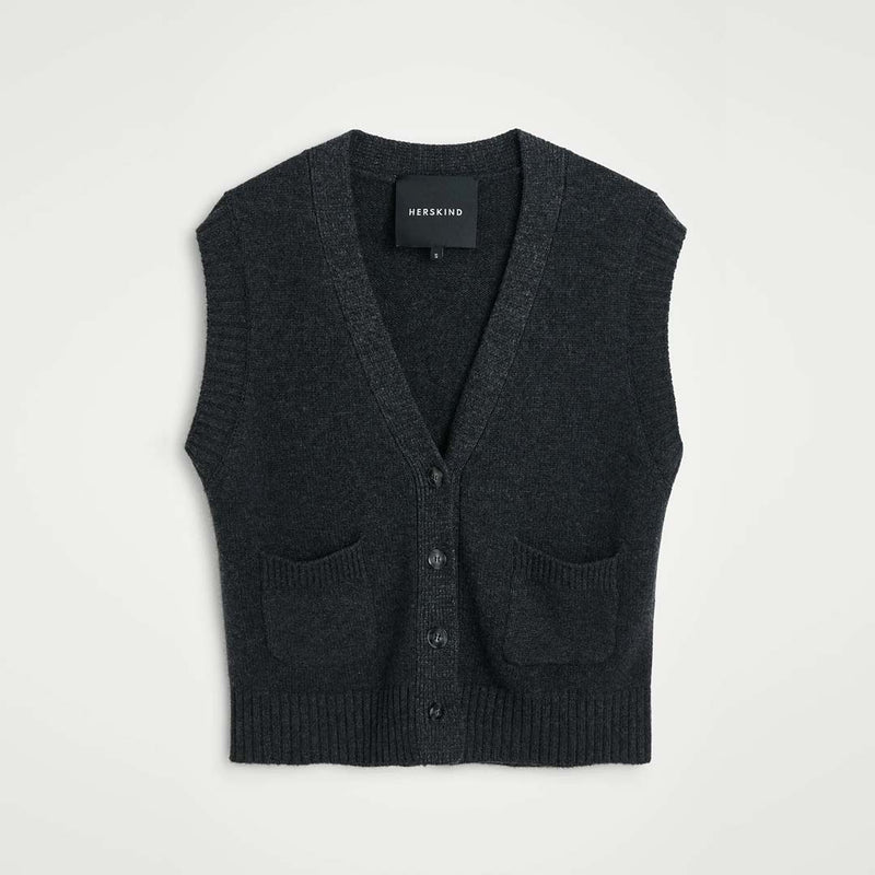 HERSKIND Thea strik vest - dark grey