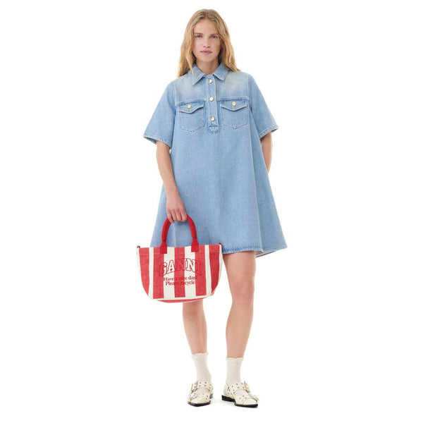 GANNI J1503 Heavy Denim Mini kjole - tint blå