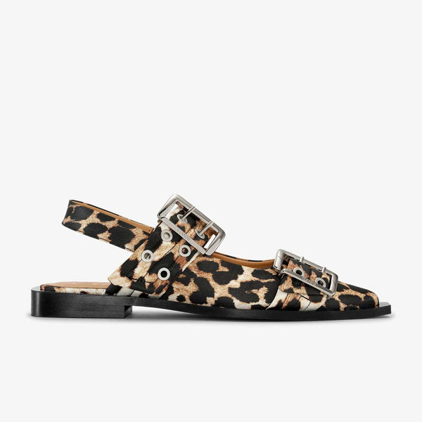 GANNI S2947 Buckle ballerina satin sko - leopard