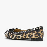 GANNI S2889 Eyelets Bow Satin ballerina sko - leopard