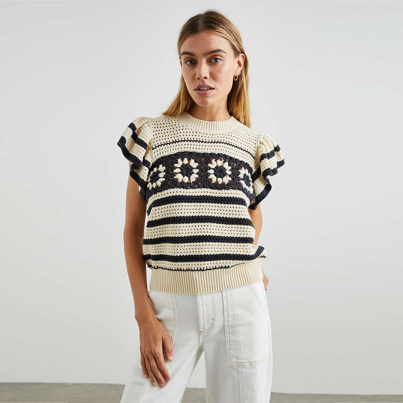 RAILS Penelope crochet top - oat navy striber