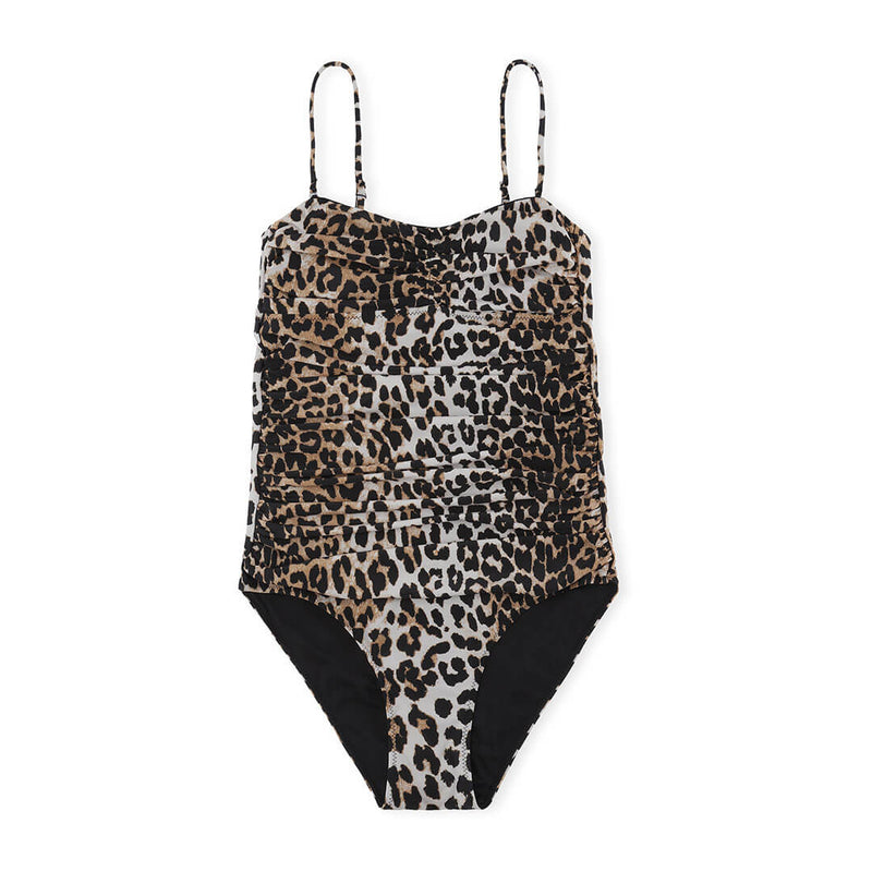 GANNI A4156 Gathered badedragt - leopard