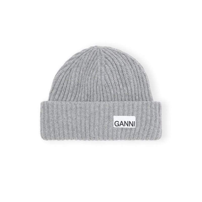 GANNI A4429 Structured Rib Beanie hue - Paloma Melange grå