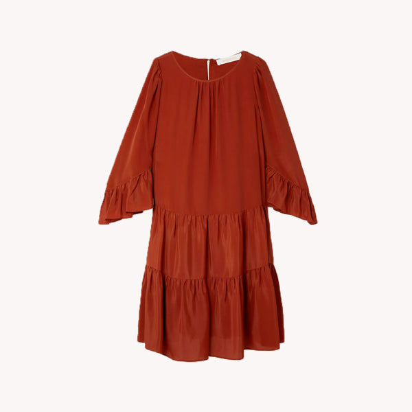 SEE by CHLOÉ ruffled crepe kjole - burnt henna rød